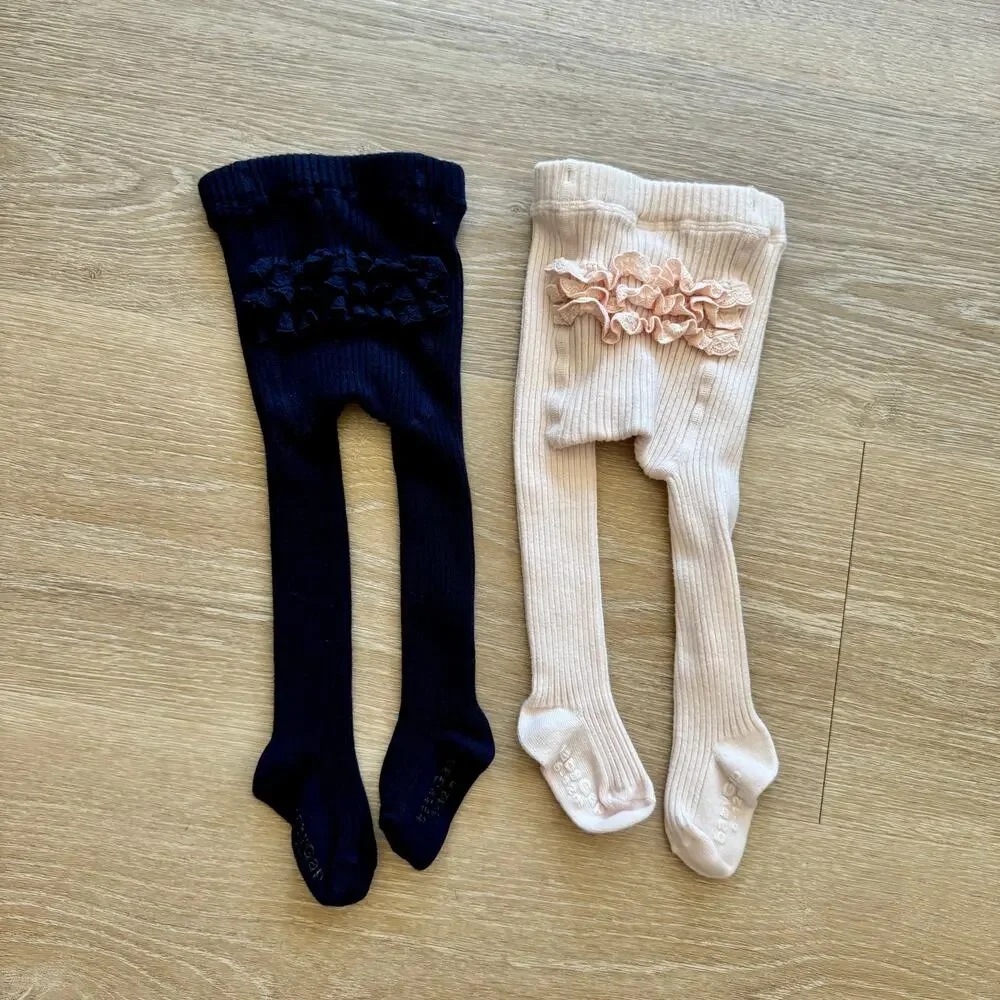 GAP Baby Ribbed Tights Pair in Black and Cream